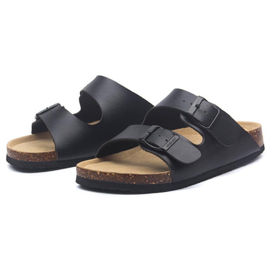 Leather Birken Sandal - Black | Aurellius
